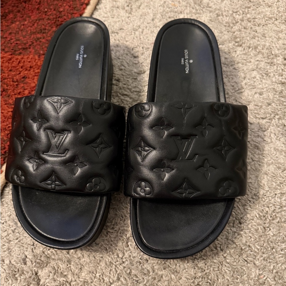 Louis Vuitton Black Monogram Slides